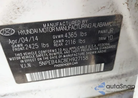 2014 Hyundai Sonata Gls from USA, damaged, VIN 5NPEB4AC8EH927158